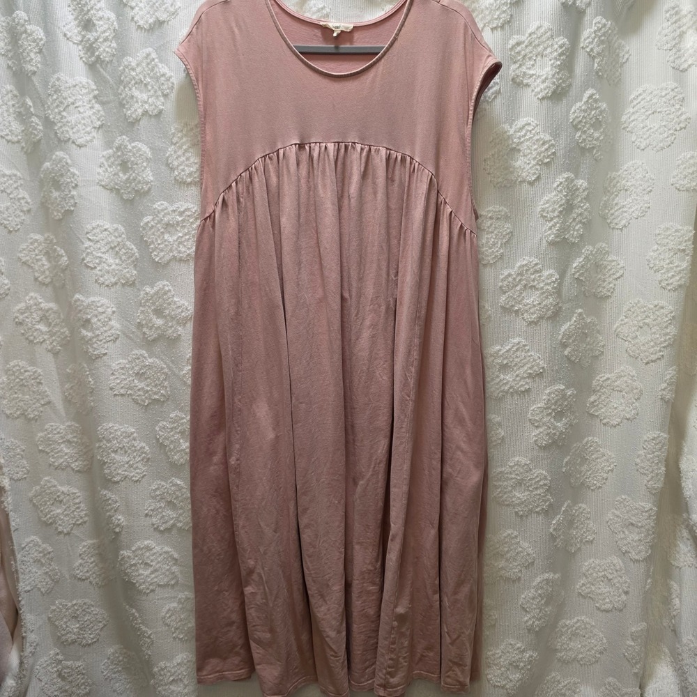 Easel Womens Dusty Rose Cotton Jersey Empire Waist Midi Dress with Pockets Large